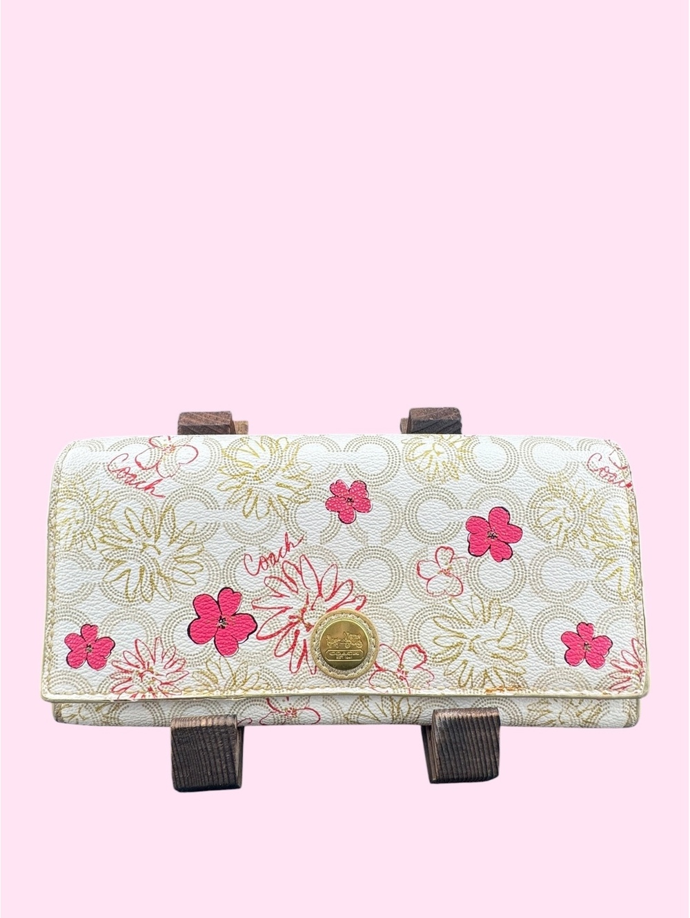 Coach Floral Print Wallet with Gold Logo Button